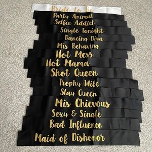 Bachelorette Party Sashes, BRIDE straw and cup, and Bride sunglasses!